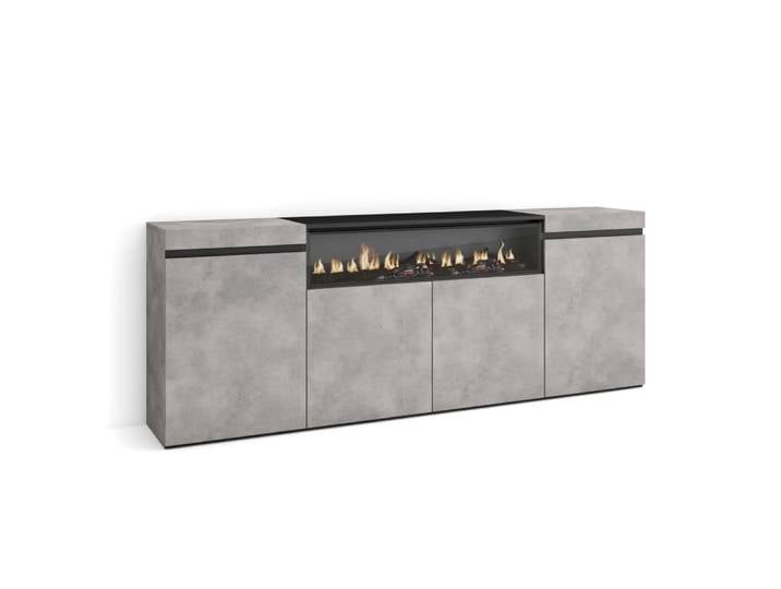Buffet effet bois ciment 200x35x75cm cheminée effet feu