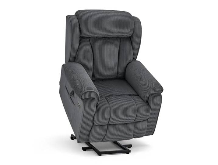 M MCombo 4-Motoren-Fernsehsessel mit Aufstehhilfe Elektrisch, Elektrische Lenden- & Kopfstütze 165°Zero-Gravity Sessel mit Aufstehhilfe, Massage & Heizung 7558 (Stoff, Dunkelgrau)