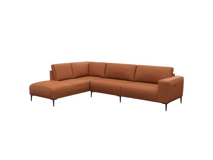Ecksofa KEDRO mit Ottomane Braun/Kastanienbraun Echtleder Danbi 290 x 79 x 203cm Ottomane davorstehend links Natur