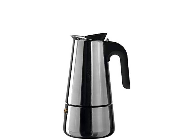 Leonardo Caffè per me Espressobereiter, Edelstahl Herd Espresso-Kaffeemaschine, Geeignet für alle Herdarten, 0,3l, Höhe 19 cm, silber, 018772