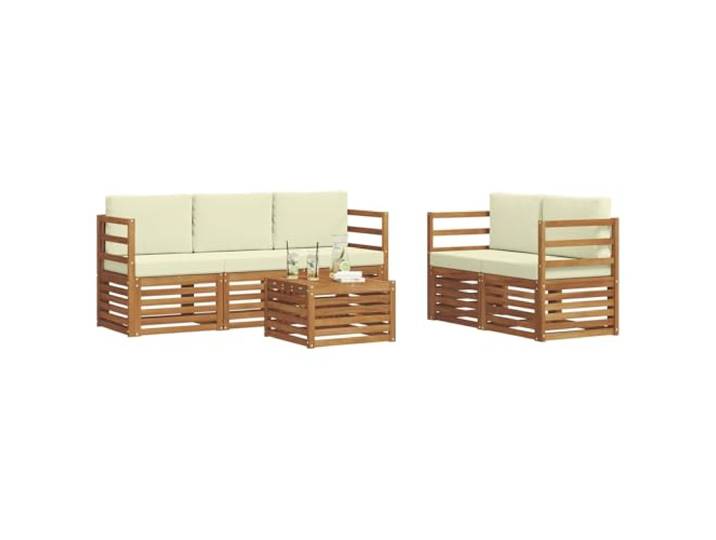 KTHLBRH Sofa-Set für den Außenbereich, 6-teilig, Holz, Akazie, Natur Modulares Lattenrost-Design mit Rückenlehne, 5 Plätze, für Garten und Terrasse