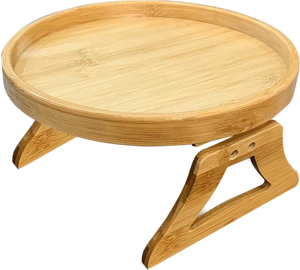 Zelfnivellerende armleuning tafel voor de bank in houtkleur met een diameter van 25 cm