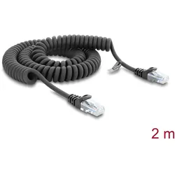 DELOCK RJ50 Spiralkabel Stecker zu Stecker 2 m schwarz