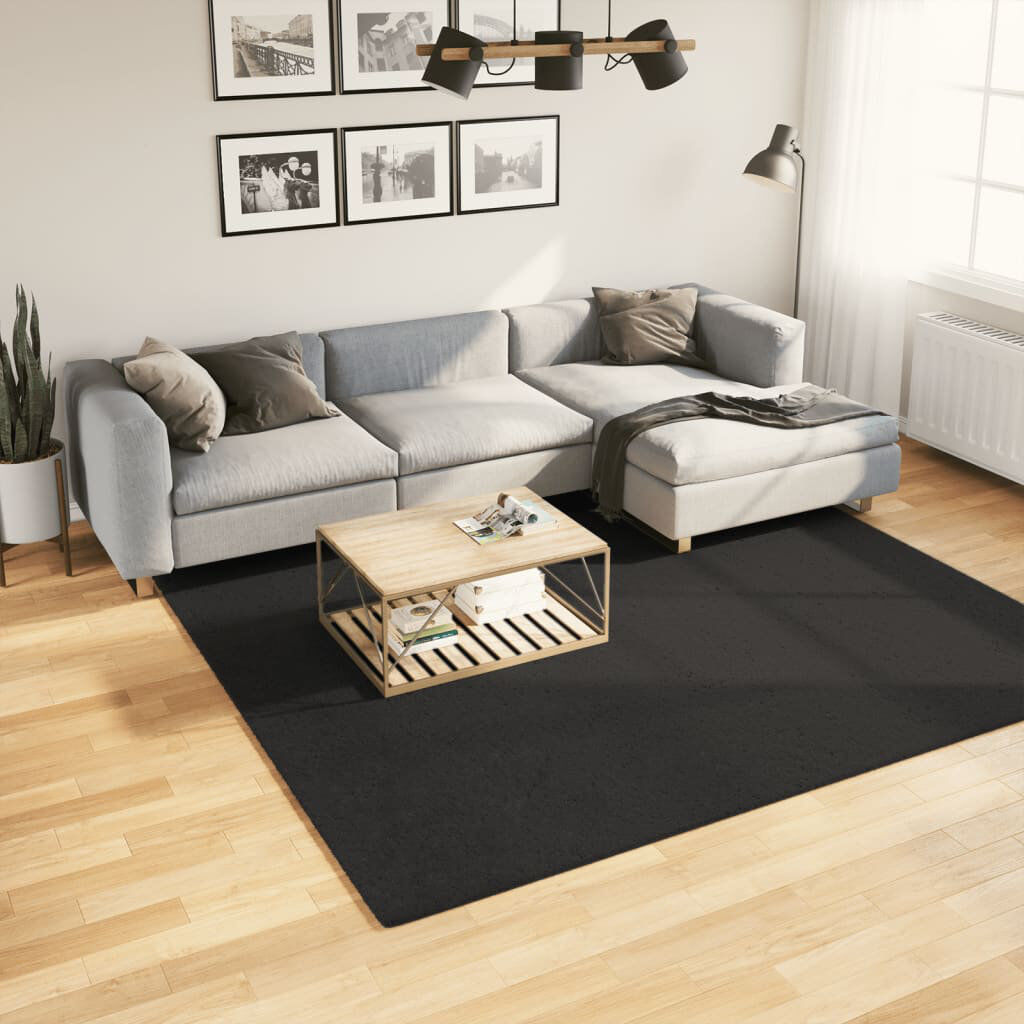 17 Stories Rug "HUARTE" Short Pile Soft and Washable Black Black Square 240cm