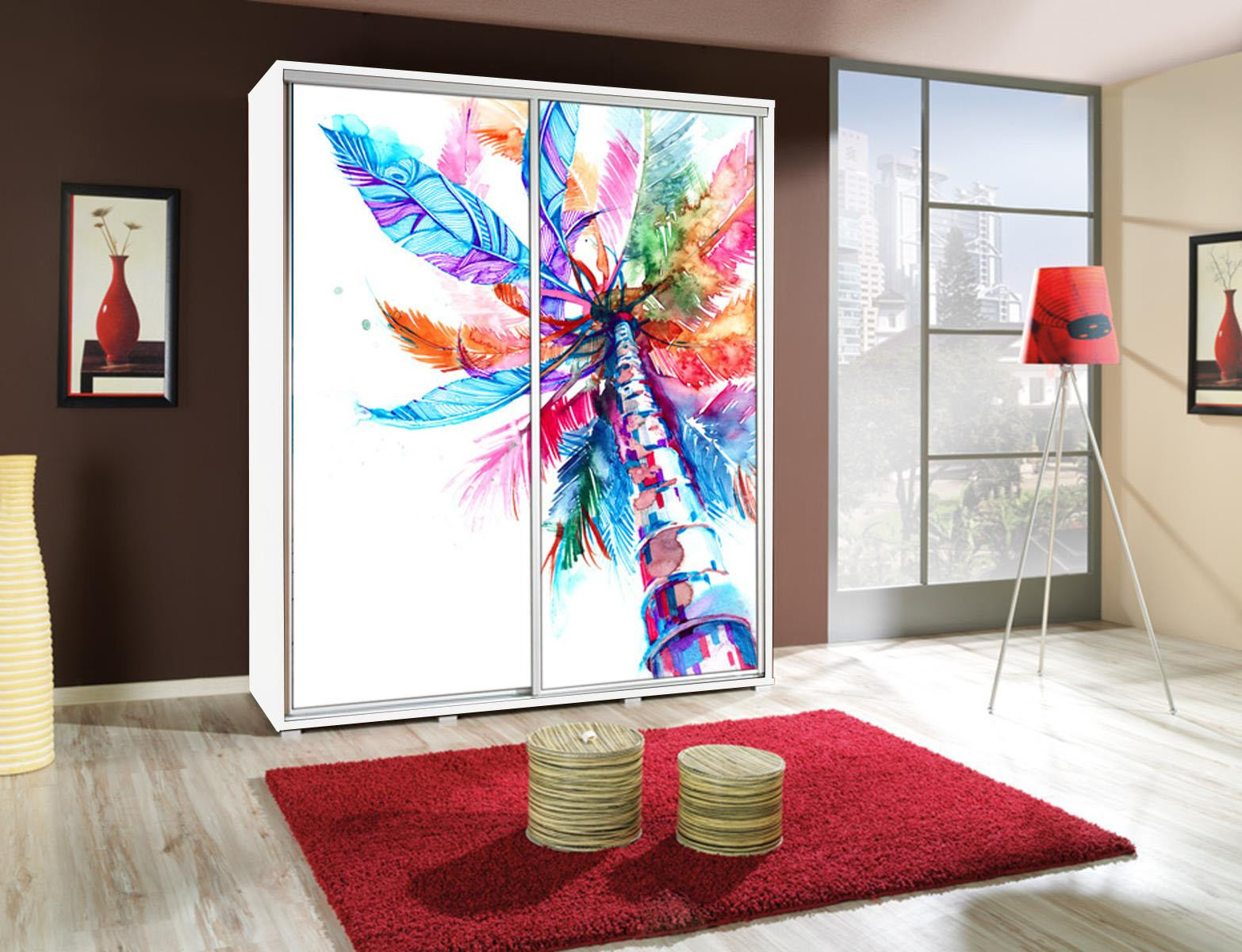 Fun-Möbel Kledingkast GILES met schuifdeuren en grafische prints, H 215 cm