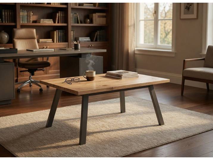 Xlmoebel Couchtisch Moderner Couchtisch aus hellem Holz mit robusten Metallbeinen, Made in Europa
