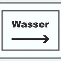 HB-Druck Wasser Schild mit Text und Richtungspfeil rechts Anschluss waagerecht A2 (420x594mm)