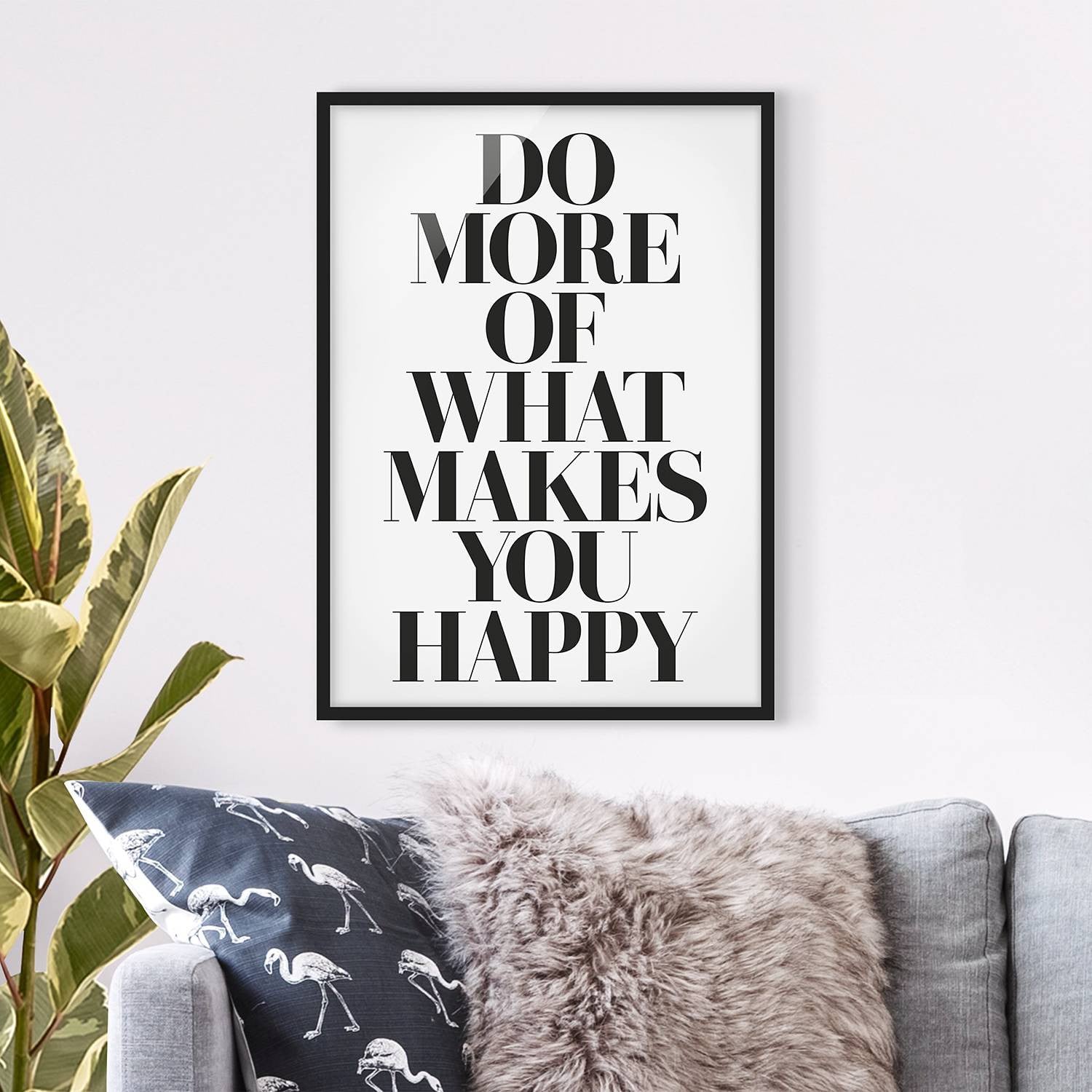 home24 Wanddecoratie Do More of What Makes You Happy - Papier Poster met Wit Grenenhout Frame - 50 x 70 cm