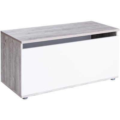 Truhe OTTO HOME "Spielzeugkiste Riekke", weiß (eiche, sand, nachbildung, weiß), B:90cm H:44cm T:40cm Ø:40cm, Holzwerkstoff, Truhen, 2 Gasdruckfedern zum Öffnen und Schließen, 1 großes Ablagefach
