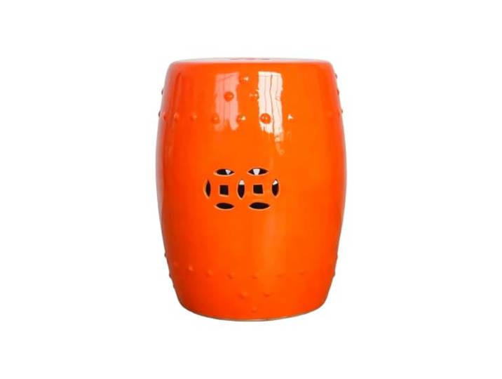 Keramik-Gartenhocker For Drinnen Und Draußen, Terrassendekoration, Einfarbig, Ohne Muster, Wasserdichter, Langlebiger Sitz Oder Beistelltisch For Hof, Wohnzimmer – Dekoratives Akzentstück(Orange1)