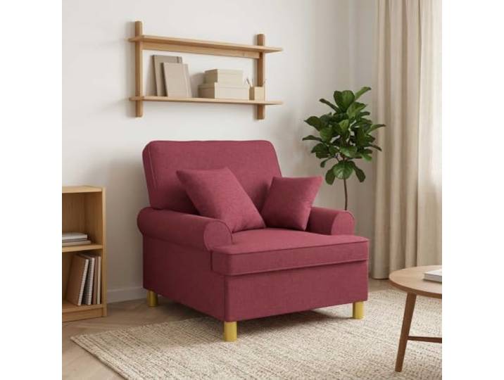 XL Sessel mit Kissen Weinrot Polyester Stoffpolsterung,Metallrahmen,Kunststoffbeine,Lesesessel,Innenbereich