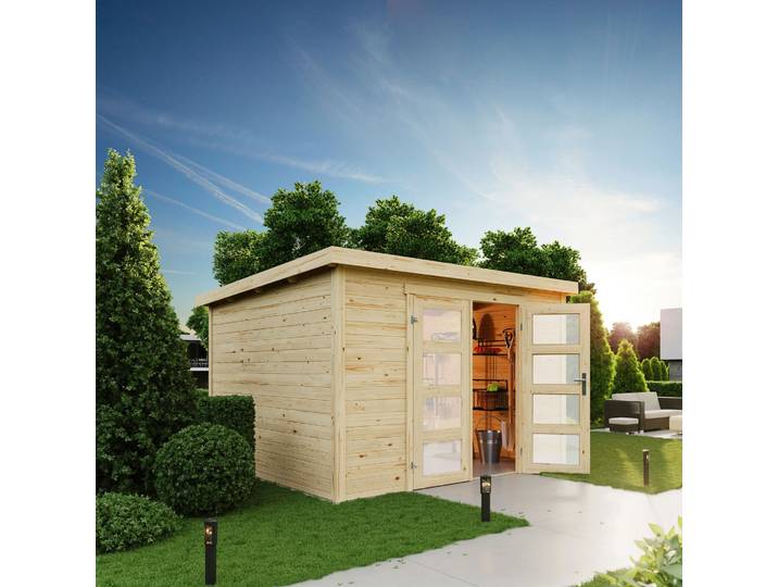 Gartenhaus LASITA MAJA Zambezi 6 , beige (naturbelassen), ohne Fußboden, ohne Dacheindeckung, Massivholz, Gartenhäuser, Gartenhaus, Blockbohlenhaus 28mm