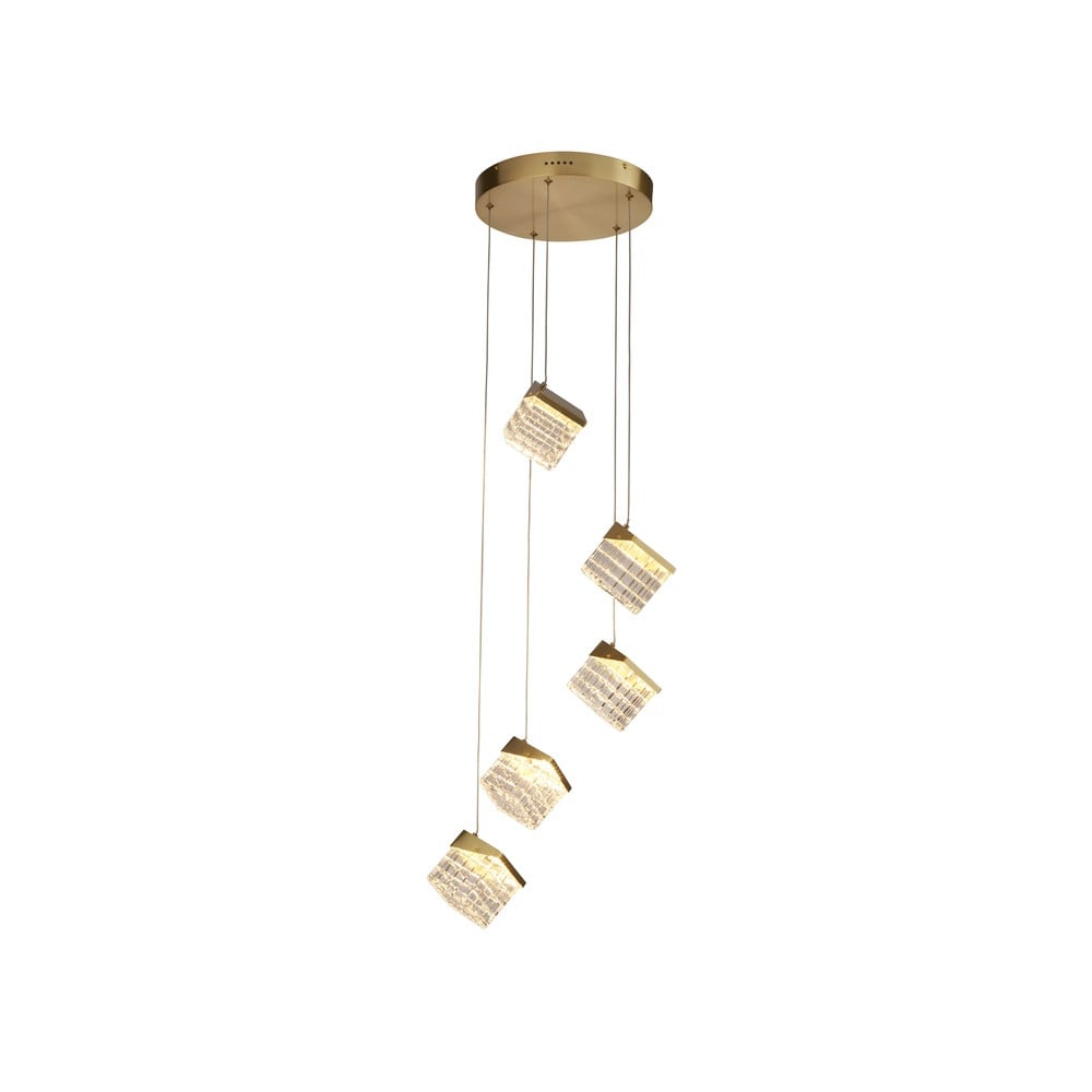 Searchlight Cuboid Design Hanglamp 5-lichts Goud/Messing