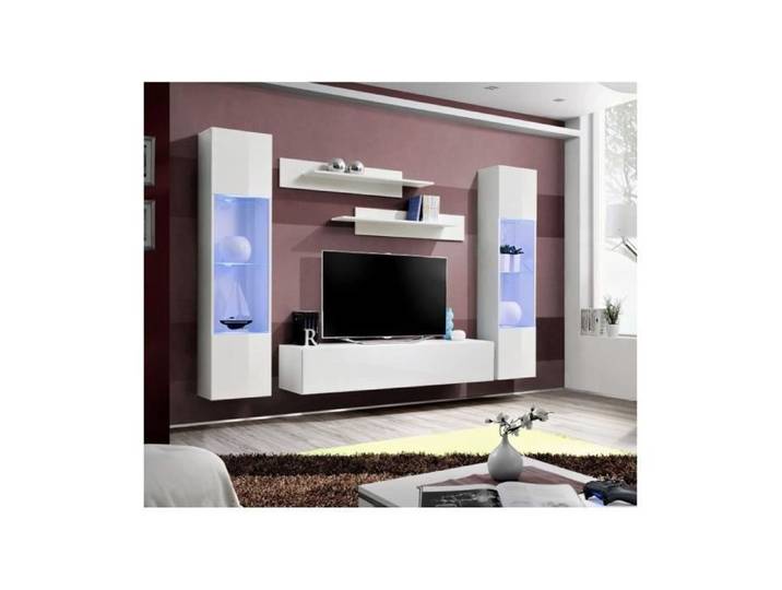 Ensemble meuble TV mural - Fly III- 260 cm x 190 cm x 40 cm - Blanc