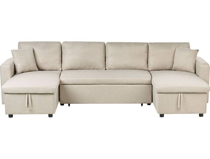 BELIANI Sofa Beige Polsterbezug U-Förmig Zeitgenössisch Zierkissen Wohnzimmer