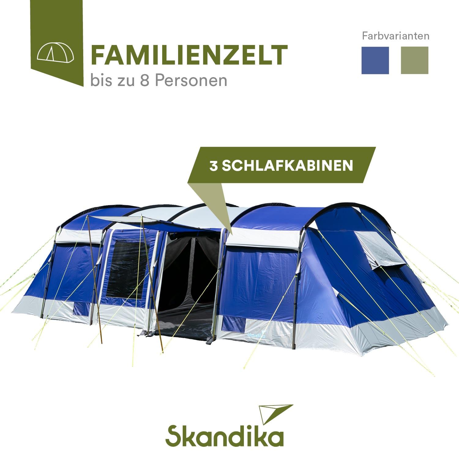 Skandika Tunnelzelt Montana 8 Personen | Camping Zelt mit/ohne eingenähten Zeltboden, mit/ohne Sleeper Technologie, 3-4 Schlafkabinen