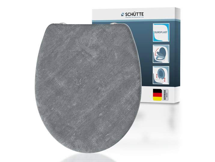 WC-Sitz SCHÜTTE LIGHT CONCRETE , grau, B:37,5cm L:45,5cm, Duroplast, WC-Sitze, WC-Sitz, Toilettendeckel, Absenkautomatik, Schnellverschluss, O-Form, bis 175kg