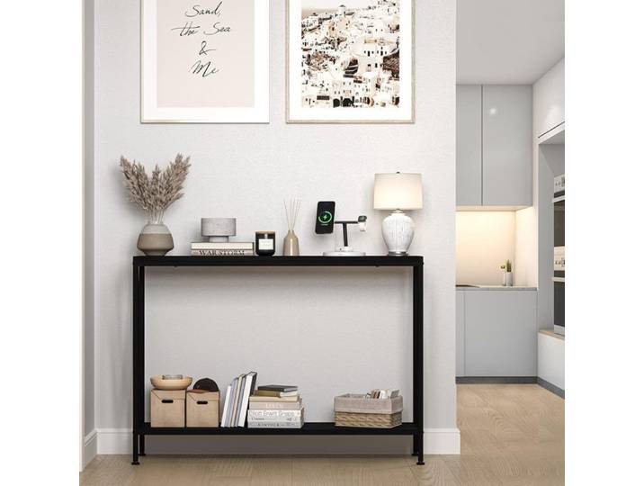 Table console 109X25X76CM Console Meuble Entrée Effet Marbre Style Scandinave NOIR