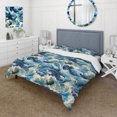 DESIGN ART "Designart ""Water Elements"" Blue Coastal - Bedding Set With Shams"