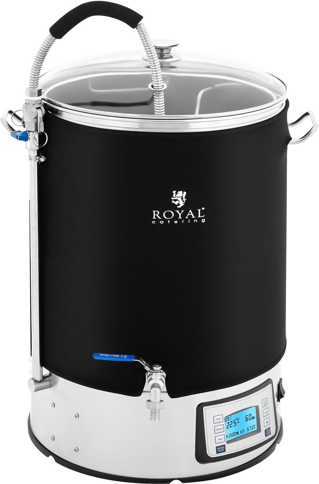 Royal Catering Cuve de brassage avec isolation - 40 L - 2500 W - 10 - 100 °C - Acier inoxydable - Écran LCD - Minuterie RCBM-40IN
