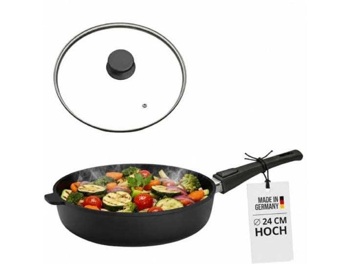 Lieblingspfanne Bratpfanne 24 cm Ø - hoher Rand 7 cm - Für alle Herdarten & Induktion - mit Glasdeckel & 4D Antihaft-Veredelung - für krosses Anbraten & Röstaromen - 100 Tage testen - inkl. E-Book