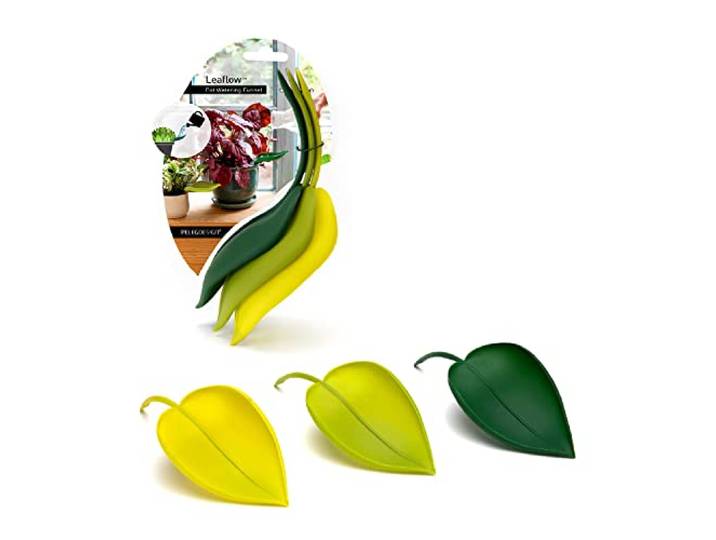 PELEG DESIGN Leaflow Bewateringsbladeren – Set van 3 Trechters voor Kamerplanten – Handige Watergeefhulp in de Vorm van een Blad – Voorkomt Knoeien en Verspilling – Groen