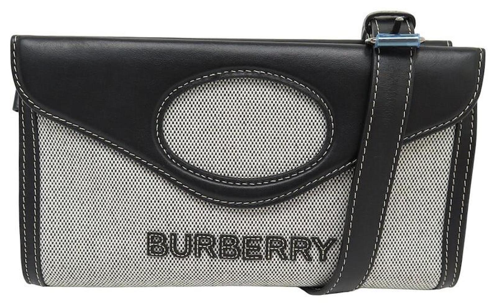 Burberry Damen Handtasche 2WAY Horseferry Canvas Leder Schwarz Grau 8039506