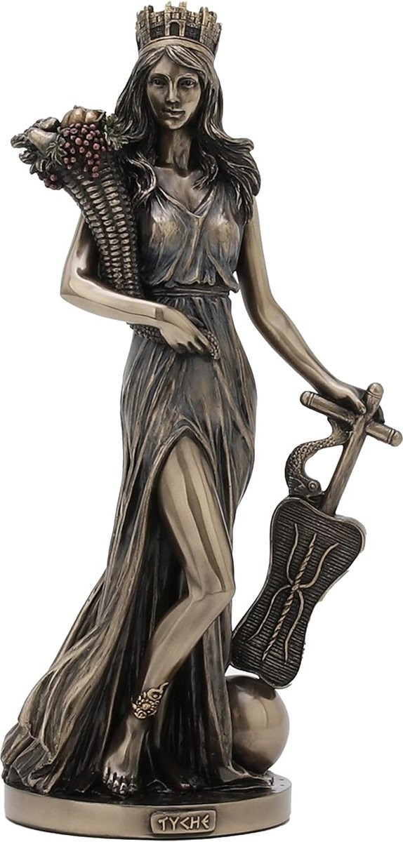 Veronese Design Tyche Griekse Godin van Geluk en Voorspoed - Gebronsd Tafelbeeld - Hoogte: 28 cm