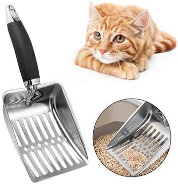 Youfap Market Metal Long Handle Scoop, Stainless Steel Shovel, Cat Litter Scoop, Dog Cat Clean Feces Supplies, Reduces Dust a