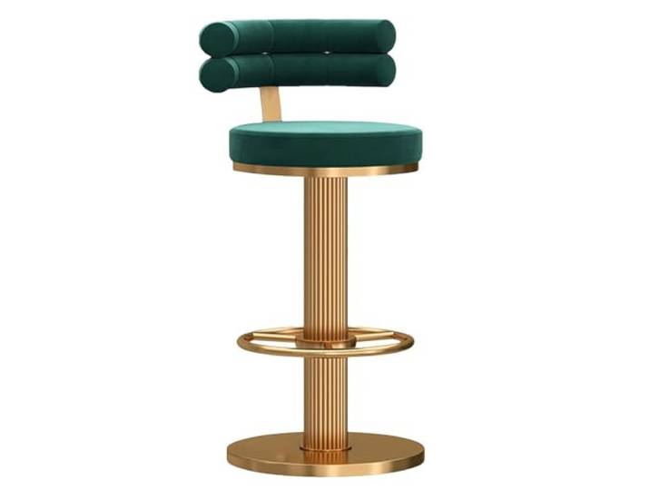 twwhyg Verstellbarer, drehbarer Barhocker aus Samt mit Rückenlehne, 360 drehbarer hoher Barstuhl, runde Basis, mechanischer Lift(Green)