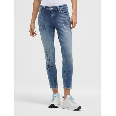 Slim-fit-Jeans SOCCX, Damen, Gr. 33, blau, Denim/Jeans, Material: 82% Baumwolle, 16% Polyester, 2% Elasthan, bedruckt, slim fit, Jeans Slim-fit-Jeans, mit schmalem Bein
