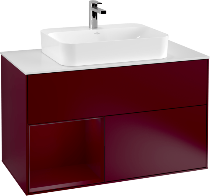 Villeroy und Boch Finion Waschtischunterschrank F361HBHB 100cm, Abdeckplatte white matt, Regal links Peony, Peony Matt