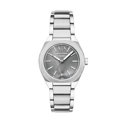 Quarzuhr ARMANI EXCHANGE, edelstahlfarben, Armbanduhren, Damen, Quarzuhr, Armbanduhr, Damenuhr, Edelstahlarmband, analog, Diamant
