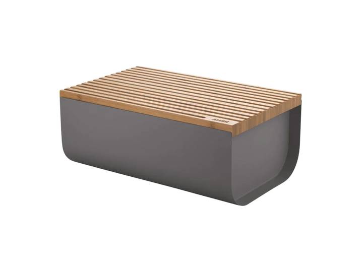Brotkasten Mattina, Alessi, grau/bambusfarbig, HolzHolz/Metall