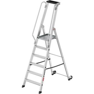 Hailo Stehleiter Master P80, 10000119, 2 Handläufe & Plattform, fahrbar, aus eloxiertem Aluminium, bis 150kg, mit 6 Stufen
