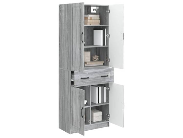 KTHLBRH 2-teiliges Schrank-Set Sonoma grau Holz technisch 4 Einlegeböden, 4 Türen, 1 Schublade, großer Stauraum, faltbar, stapelbar, innen außen
