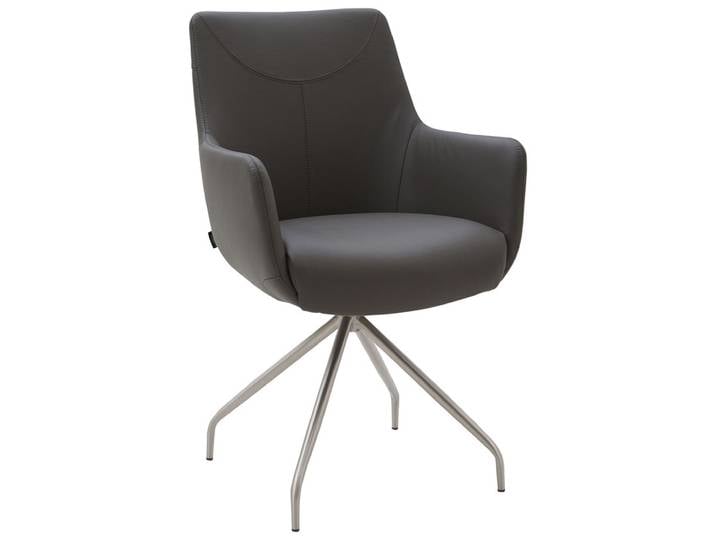 Stuhl LEON Leder grau/silberfarbig