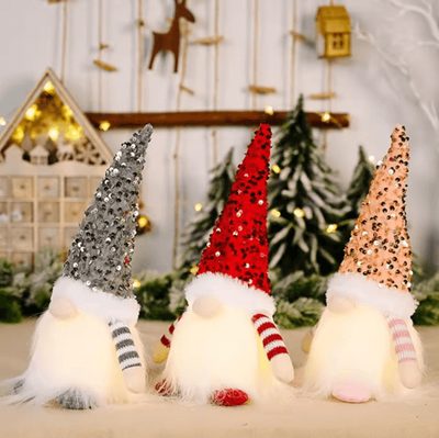 Inspire Picks 30cm Light Up Christmas Gnome Plush Sequined Hat Faceless Elf Tabletop Decoration pink