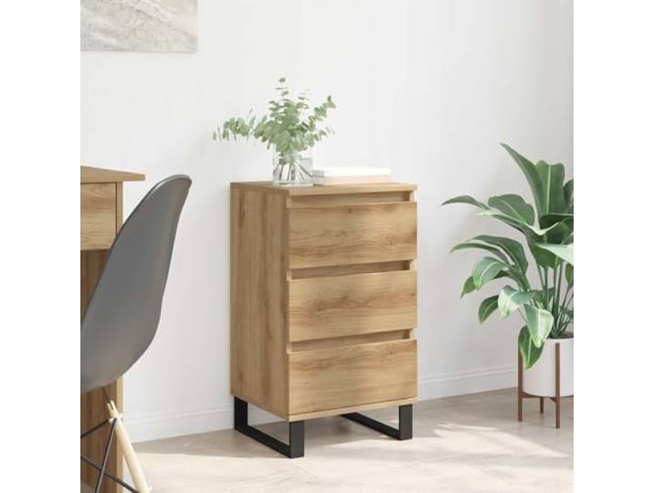 RJPLMFV Anrichte Eiche aus Holz, Füße aus schwarzem Metall Modernes Design mit Schubladen, Aufbewahrung für Wohnzimmer oder Esszimmer, kompaktes Design