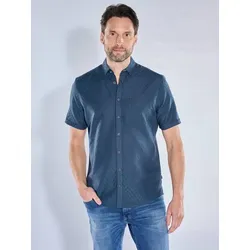 engbers Herren Kurzarmhemd mit Jacquard-Musterung Blau regular uni Button Under - 4XL
