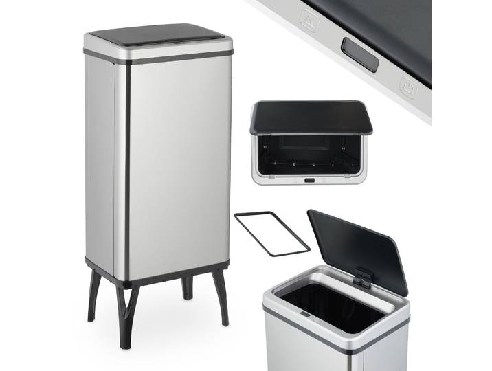 Edelstahl Mülleimer mit Sensor Schwarz-Silber