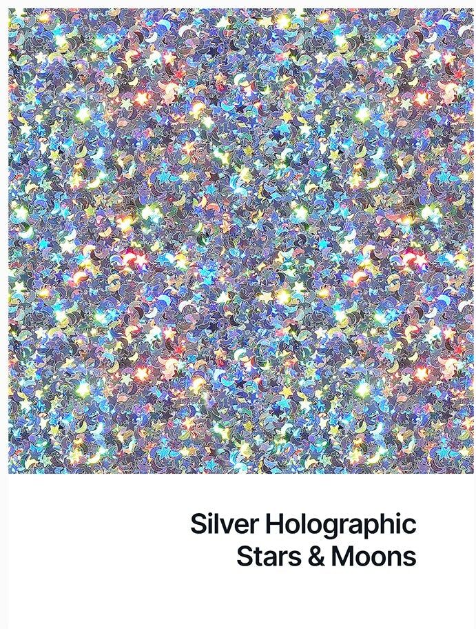 Hemway Glitter Shaker 80g / 2.8oz   Silver Holographic Stars Moons   Cosmetic, Festival, Epoxy Resin, Crafts - Silver Holographic Stars & Moons -