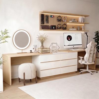 Unbrand 144 Inch Modern Home Office Expandable Dresser Desk With 6 Drawers For 2 Person