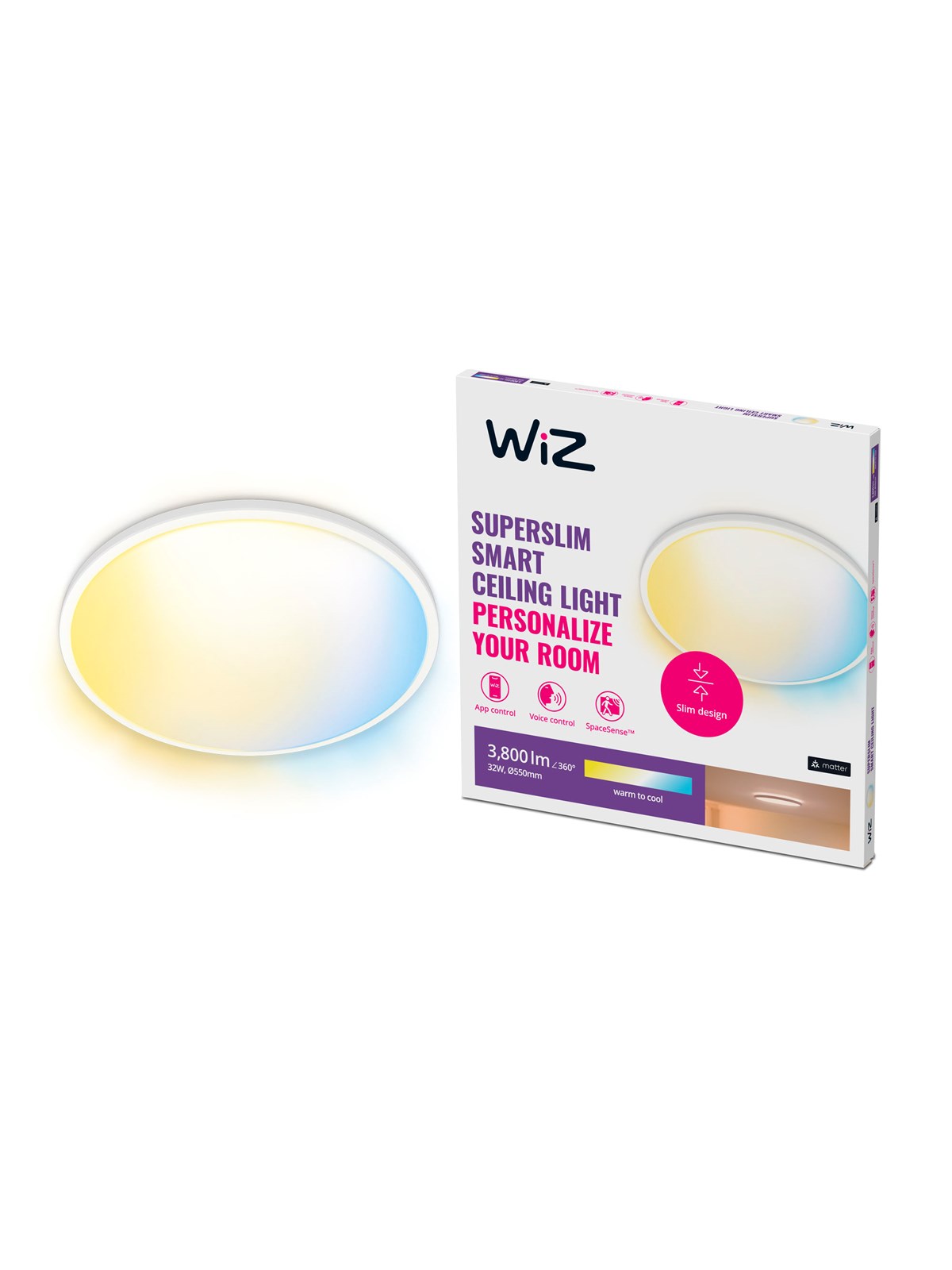 WiZ SuperSlim Smart Ceiling Light White 32W Tunable White & Dimmable