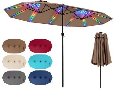 Costway 15.5FT Extra-Large Patio Umbrella 12 Reinforced Metal Ribs-Brown