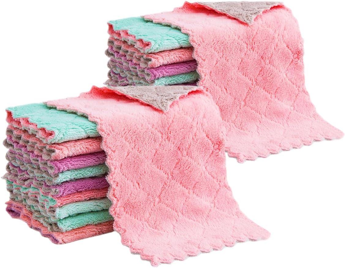 20 Geschirrtücher aus saugfähigem Mikrofasergewebe, 25x15cm, wiederverwendbare Küchentücher zum schnellen Reinigen und Entfernen von Öl, kratzfrei für empfindliche Oberflächen