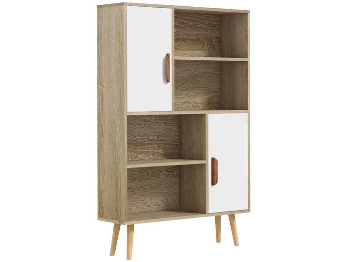 Bibliothèque scandinave 4 niches + 2 placards blanc naturel