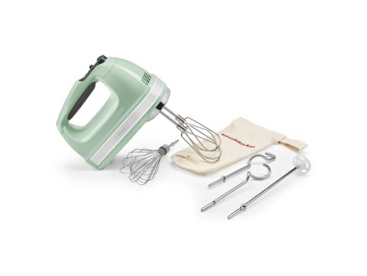 KitchenAid 5KHM9212BPT 9-Gang-Handmixer, leistungsstarker Gleichstrommotor, mit 5 Edelstahl-Zubehörteilen (Schlägel, Schneebesen, Knethaken, Rührstab) & Aufbewahrungstasche, Pistazie