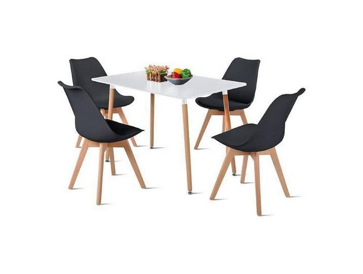 LuxusKollektion Essgruppe Esszimmer Set Esstisch Holz rechteckig Küchentisch 4 Schwarze Stühle