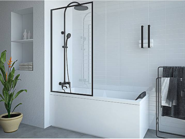 Duschtrennwand Badewanne - Industrial Style - 80 x 140 cm - Sicherheitsglas - Schwarz - BRADENTON